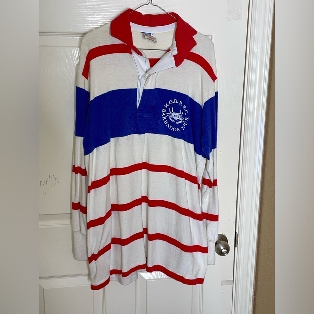 Rare Vintage Maxmore Floral Stripe Rugby Long sleeve Shirt 80s Size 46 - Picture 11 of 12
